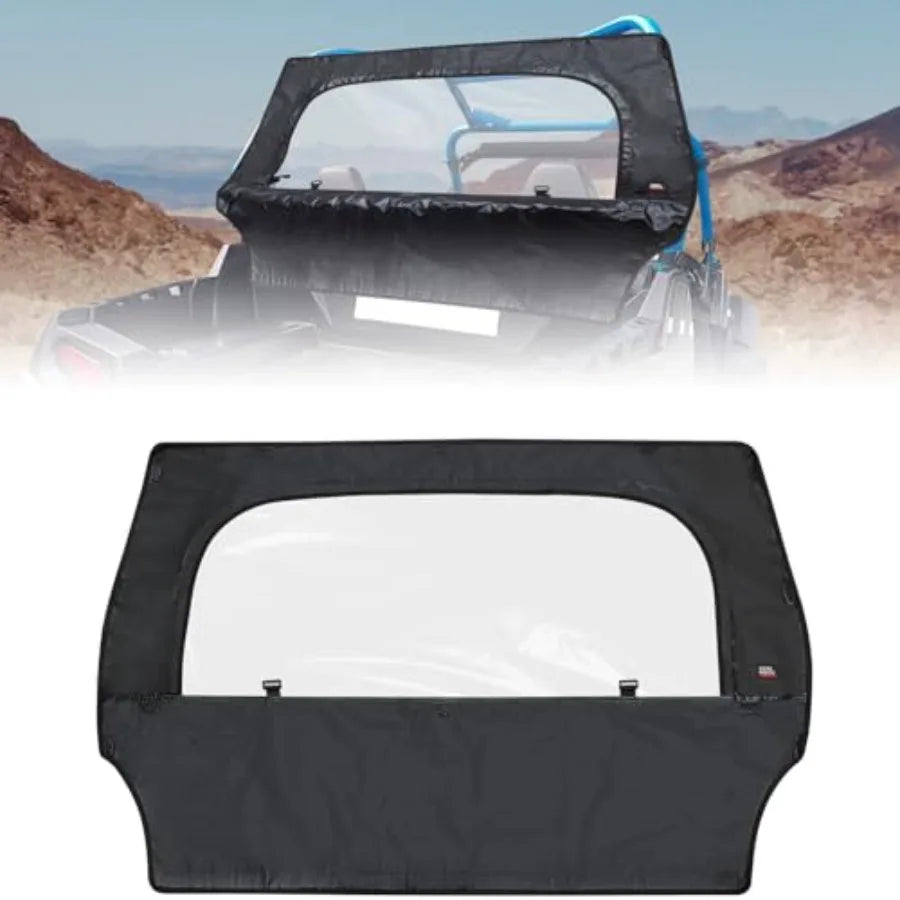 UTV Rear Windshield with Zipper Window - Soft Waterproof 2-in-1 Compatible with Polaris RZR 570 RZR Trail 570 2014 800 S 800 900.
