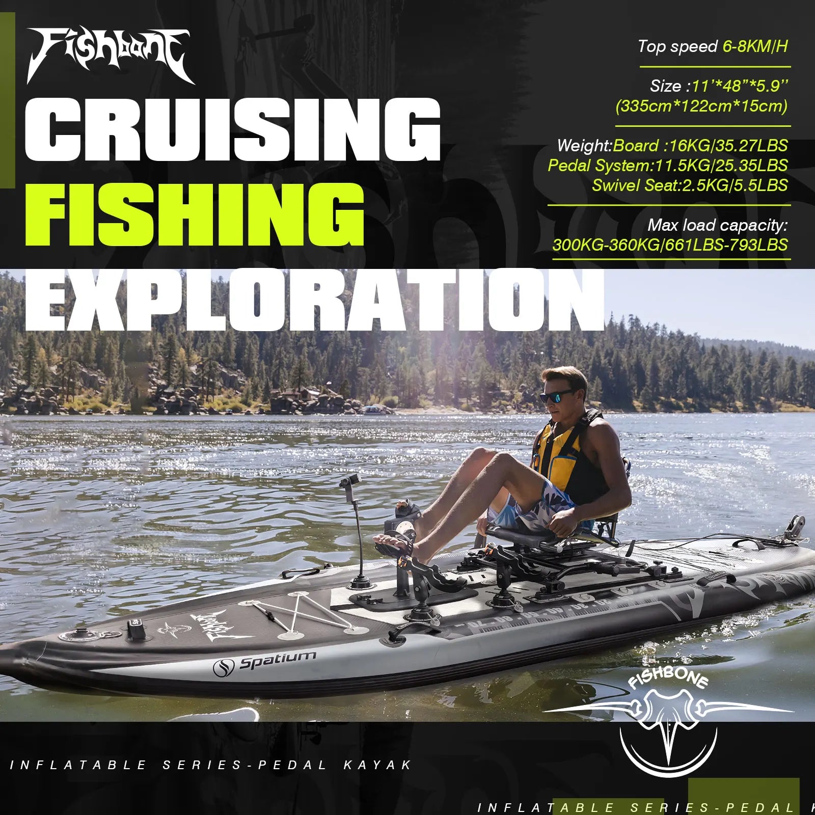 Fishing Kayak Boat Pedal Drive Sit on Top Pedal Drive Kayak Power System Orientation System, 11'*48"*6",Capacity 660LBS