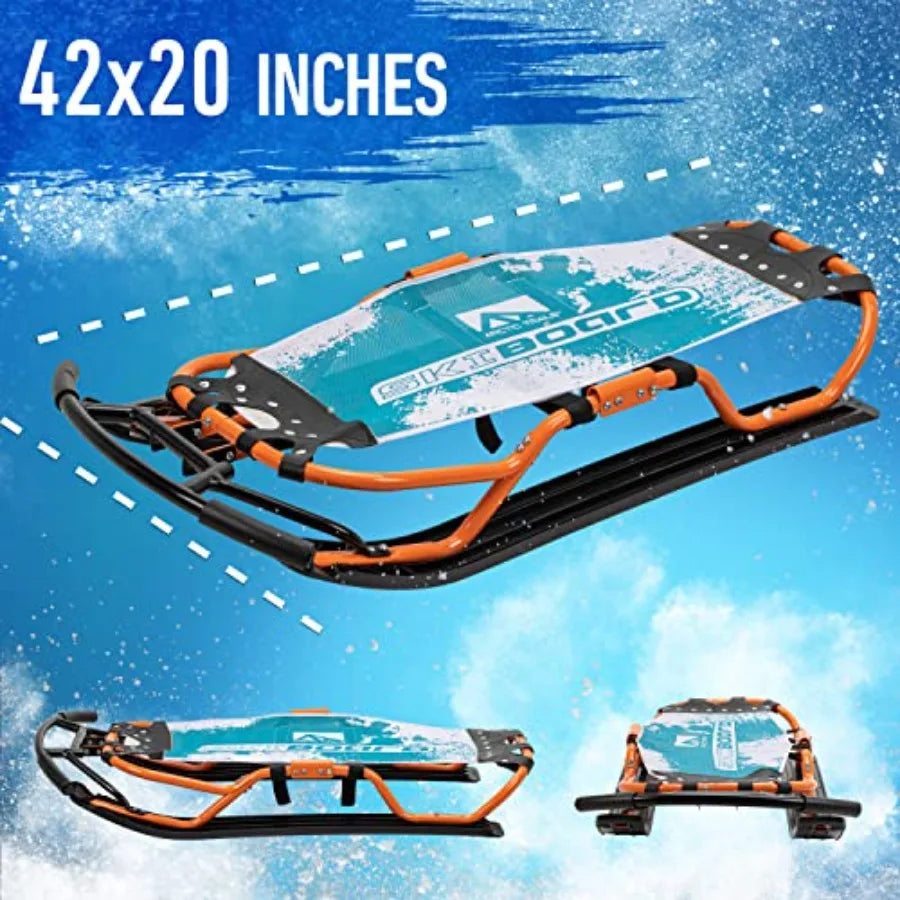Ski Board Snow Sled - 42 High-Performance Racing Sled with Ski Blade Sliders and Handles - Durable All-Weather Prem