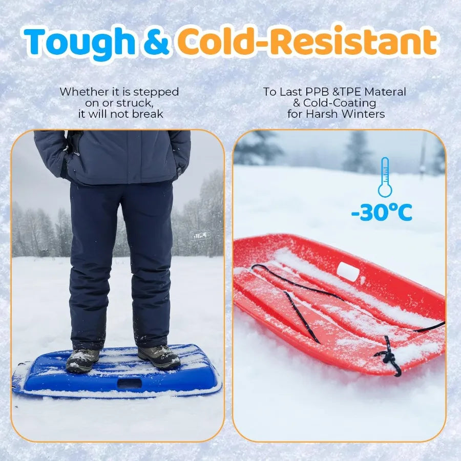 Snow Sled for 35 Cold-Resistant Anti-lateral Drift with Rope One Handle per Side Fast Stable Stackable Easy to Carry Toboggan S
