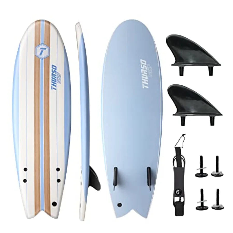 5'10'' Soft Top Foam Surfboard Fish Surf board for and Adults Includes Twin Fins Double Swivel Leash EPS Core IXPE Deck