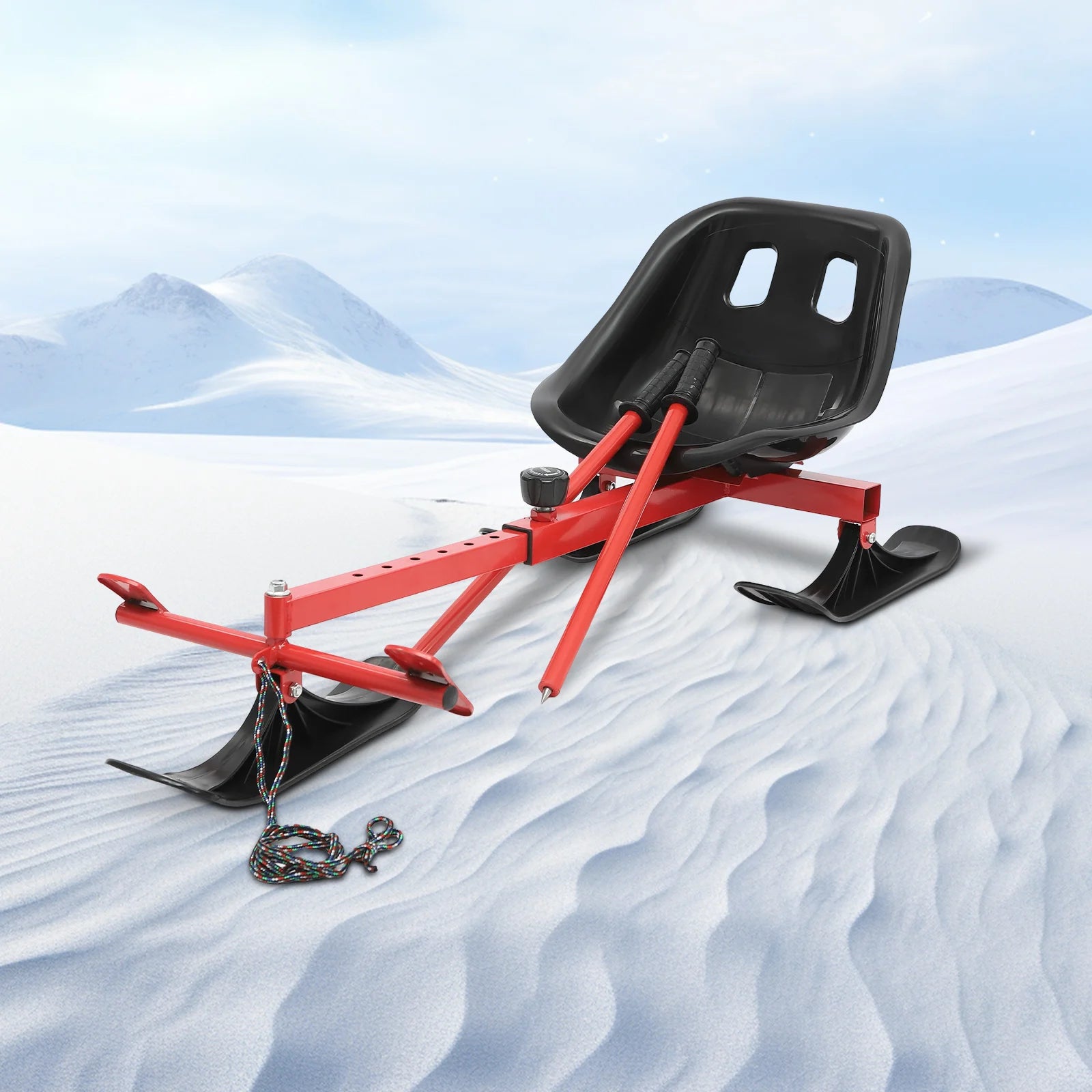 Dual-Use Snow & Ice Scooter Red & Black, 198.42lb Load, Adjustable Length - Outdoor Snowy Mountain/Lake/Backyard Skiing Tool