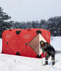 Pop Up Ice Fishing Tent Insulated Ice Fishing Shelter Portable Hub-Style Shelter Shanty Windproof and Warm, Multiple Sizes for 3-4 Person, Red, 6x6x6.6 Ft