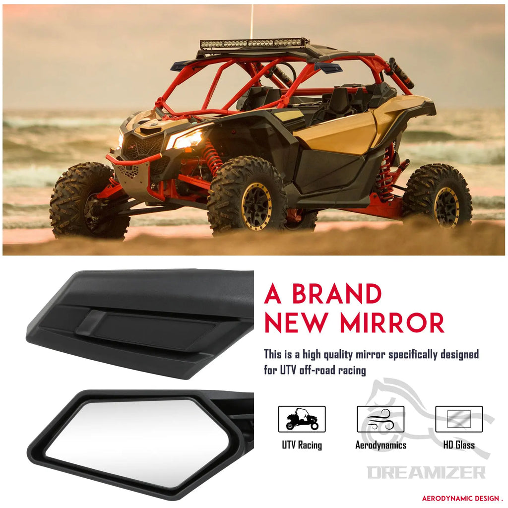 Left Right UTV Side View Mirrors Rearview Mirror Adjustable for Can Am Maverick X3 for Suzuki King Quad 2017-2022
