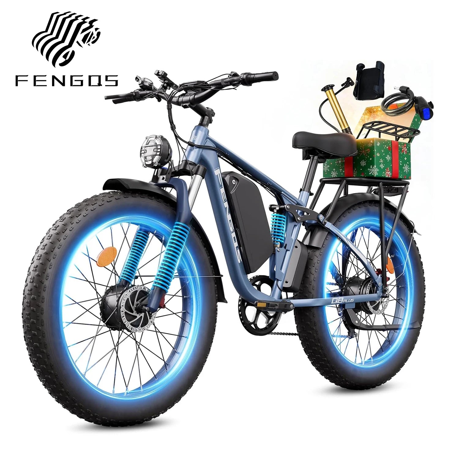 Q8 PLUS 52V 5000W Adult Electric Bicycle, 45MPH Dual Motor E-Bike 100 mile Full Suspension 26 inch Fat Tires Off-Road