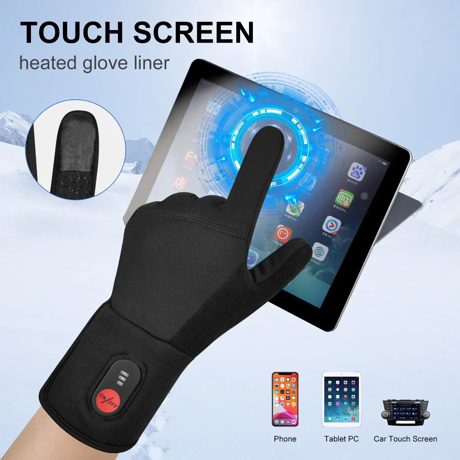 Touch Liners Heated Gloves for Men/Women, Hand Warmer Rechargeable Electric Battery, Ski, Snowboarding, Hiking, Cycling and Hunting Glove.