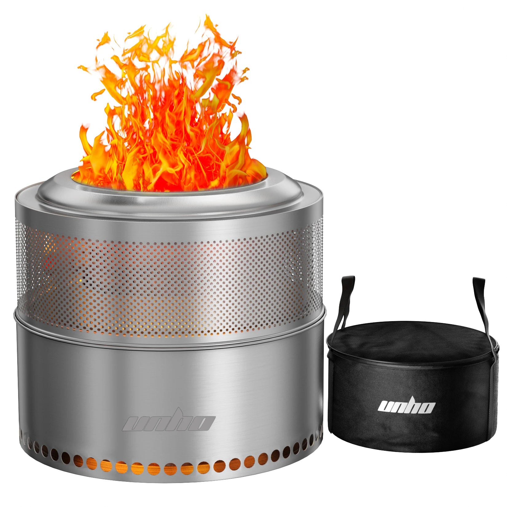 Wood Burning Firepit, Large Stainless Steel Smokeless Fire Pit w/Carry Bag, Outdoor Camping Firewood Burner Stove