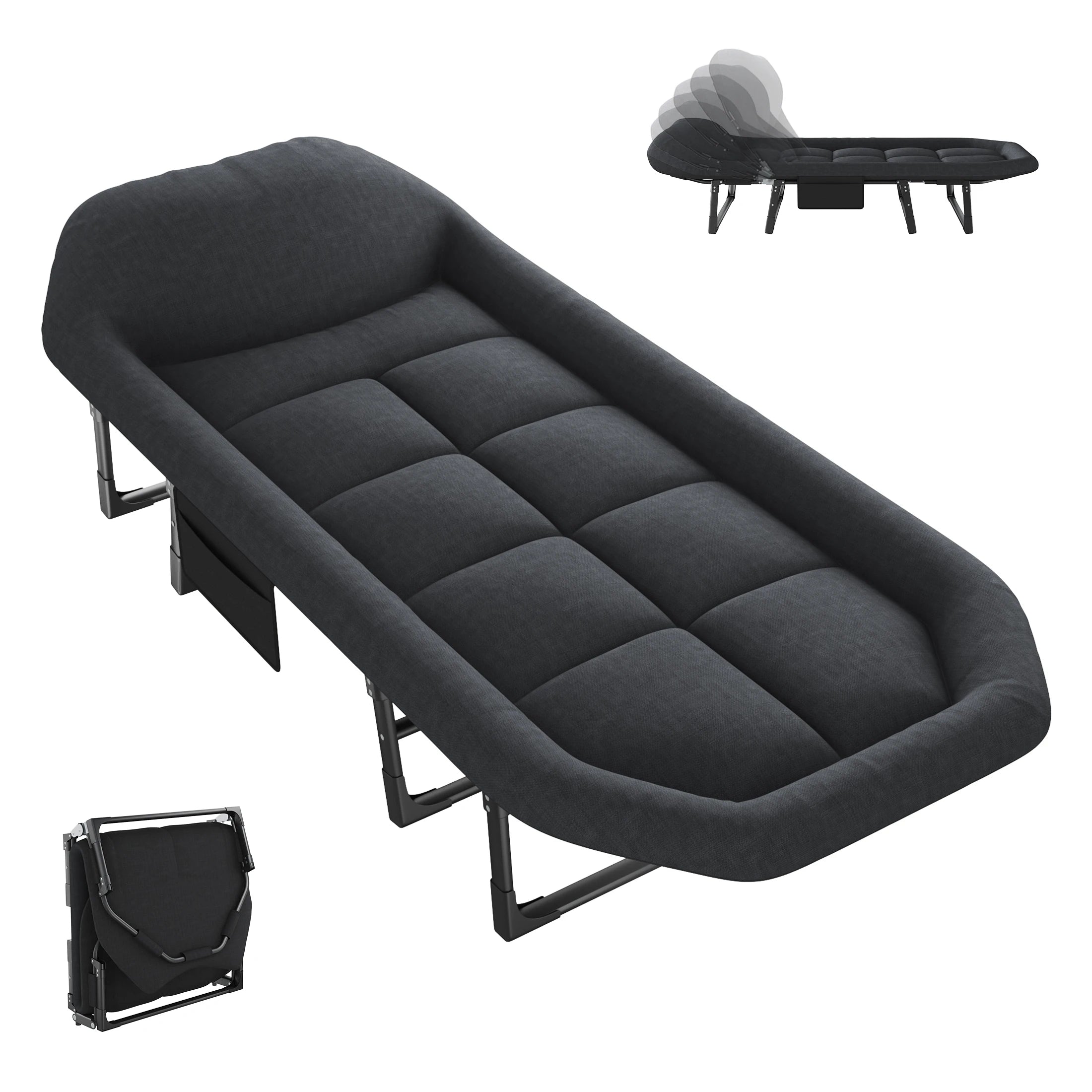 Folding Camping Makeshift Bed with Mattress Lightweight Adjustable Camping Bed Supports 450 lbs Camping Cot with Carry Bag 6 Angle Camping Bed for Camp Outdoor