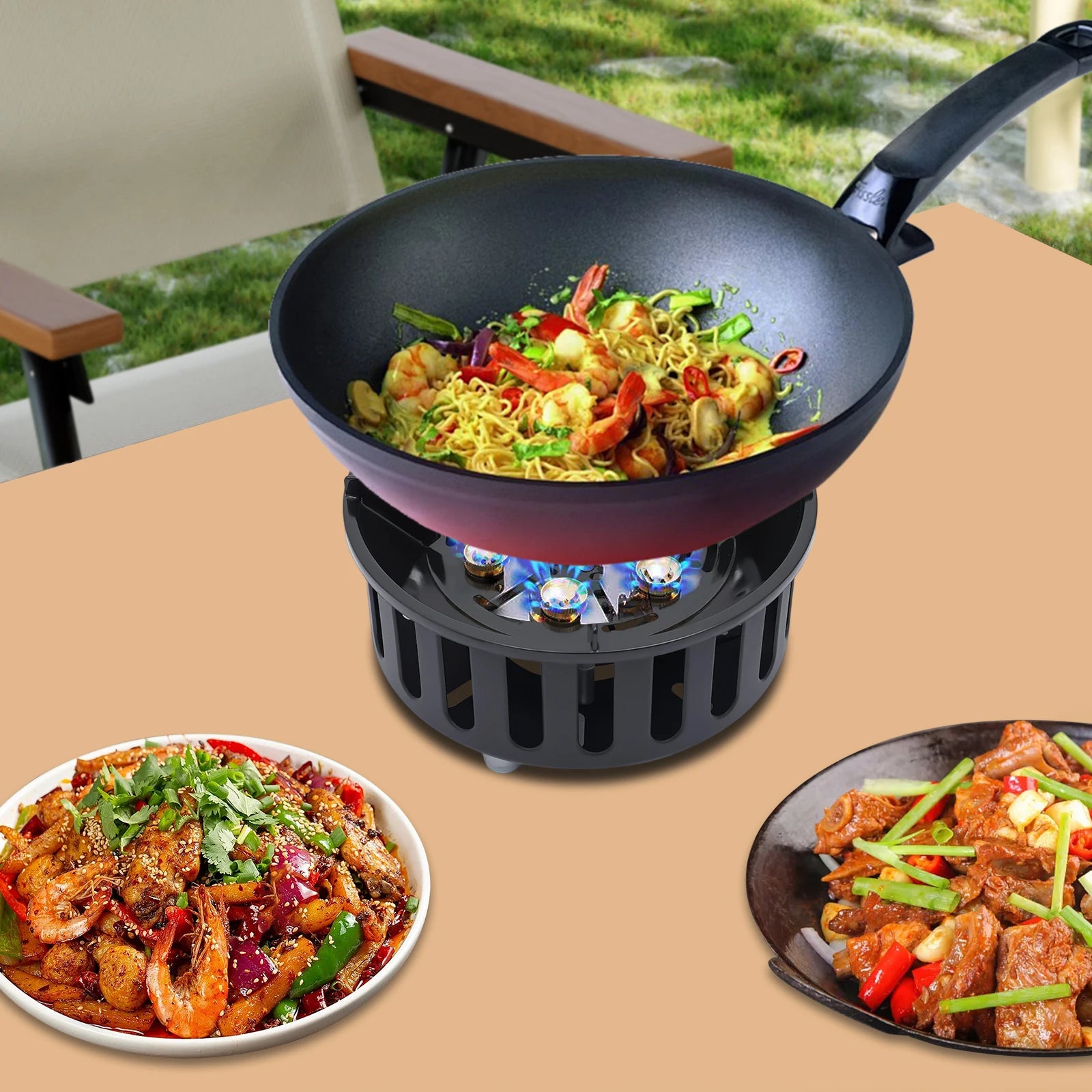 21000W Portable Butane Camping Stove Outdoor Burner w/2 Adapters Gas Stove Propane Portable Stove for Outdoor Frying Boiling