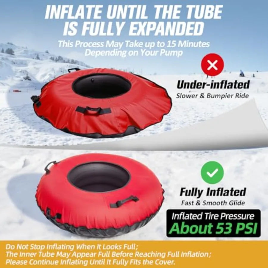 Snow Tube, 45'' Rubber Snow Tubes with Commercial Grade Canvas Cover for Kids & Adults, Inflatable Heavy Duty Snow Sled Thickened Bottom.