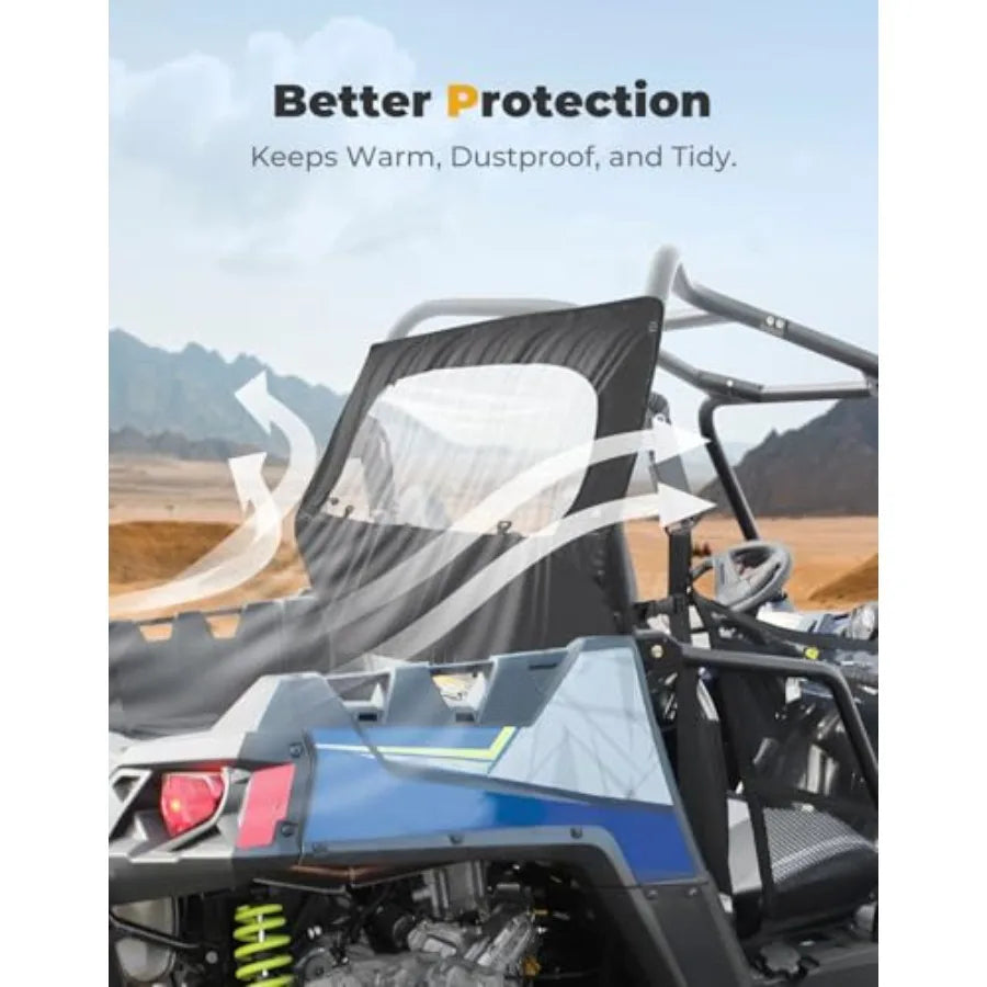 UTV Rear Windshield with Zipper Window - Soft Waterproof 2-in-1 Compatible with Polaris RZR 570 RZR Trail 570 2014 800 S 800 900.