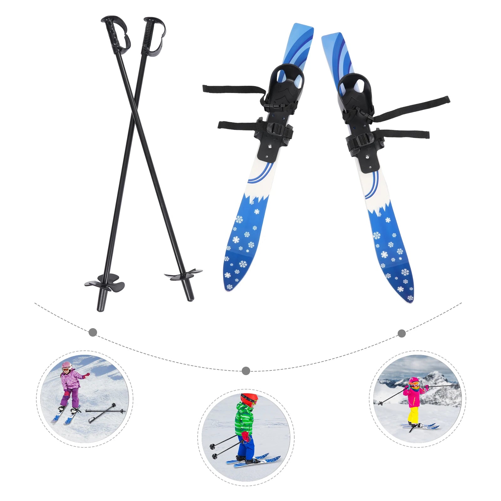 Blue ABS Ski Set, Kids Skis and Poles, Kids Beginner Snow Skis 68* 6cm for Outdoor Activities.