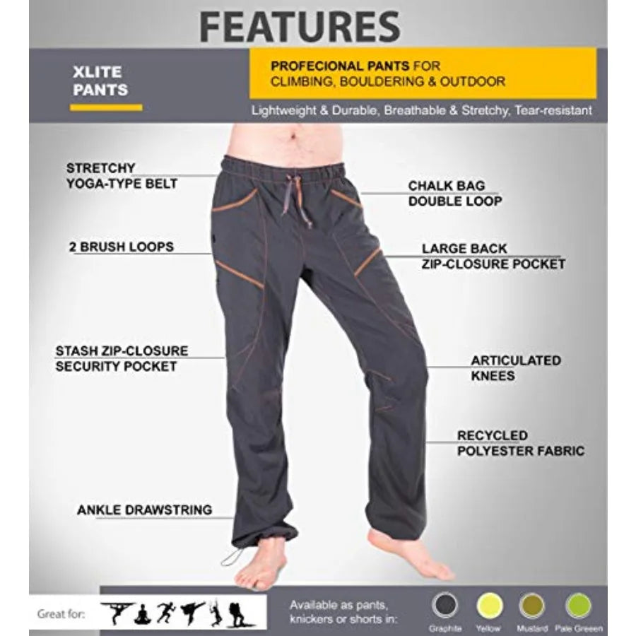 Rock Climbing Pants for Men and Women Lightweight Stretch Durable and Breathable Precision Fit for Climbing Hiking Training