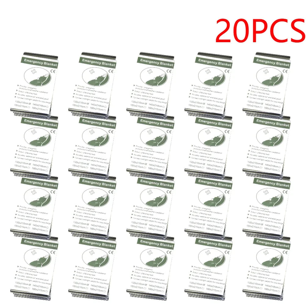 20PCS Outdoor Emergency Blanket, Survival First Aid Kit, Windproof Insulation, Lifesaving Foil Thermal Rescue Blanket