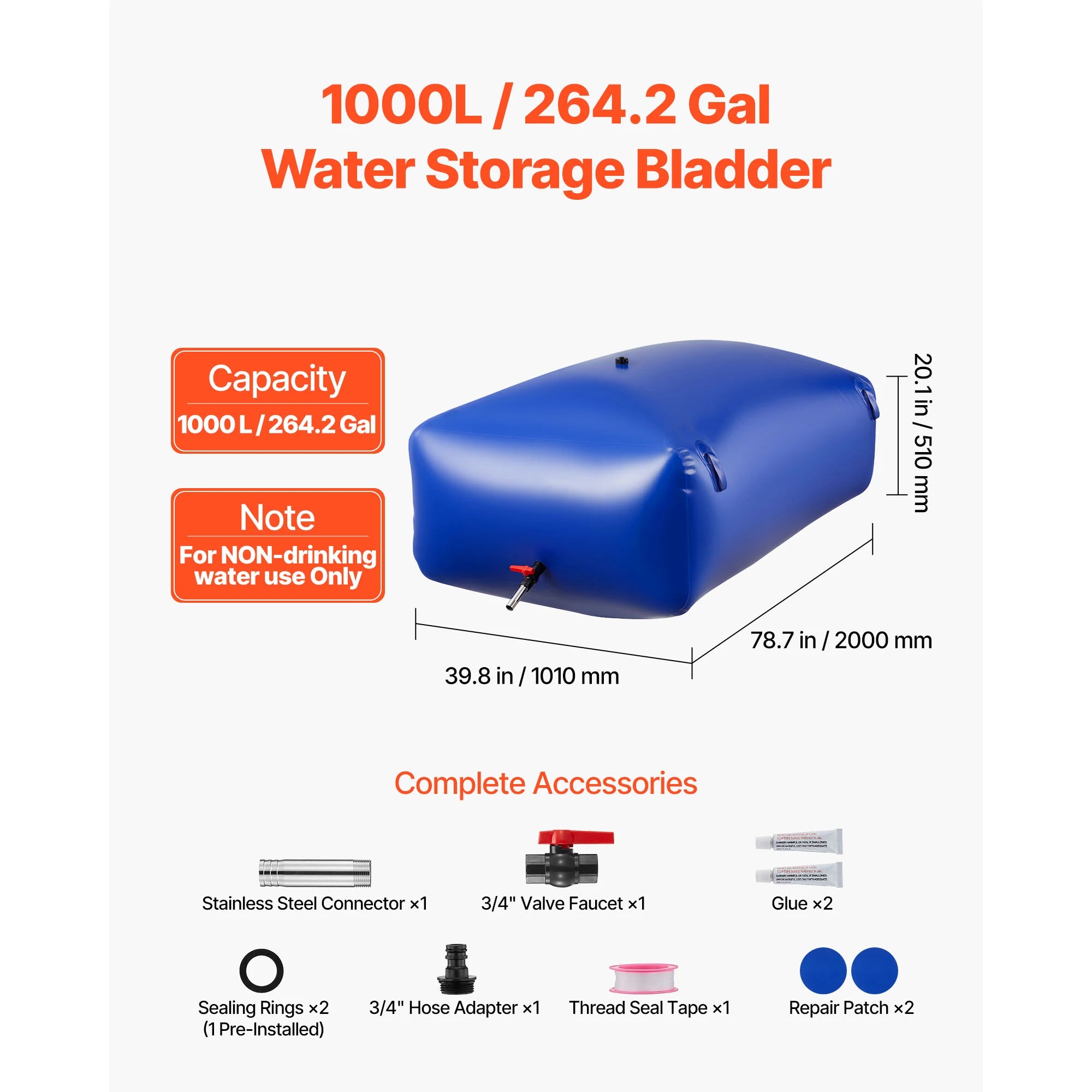 Water Storage Bladder, TPU Soft Water Bag Portable & Collapsible Water Storage Container, Outdoor Irrigation