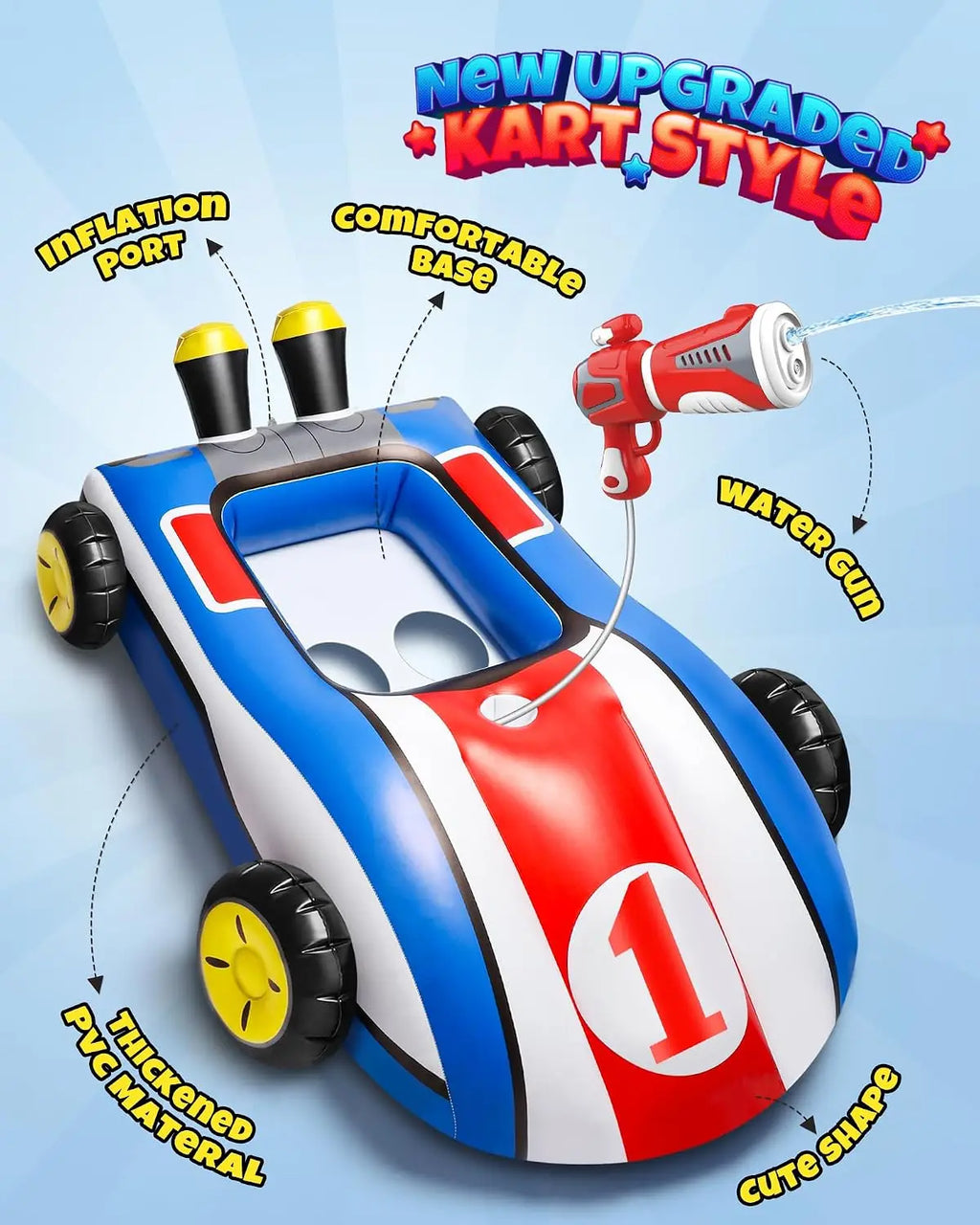 Pool Float Toys with Water Gun - Inflatable Ride-on Pool Toys for Kids Ages 3-8, Toddler Pool Float, Summer Outdoor Water Pool Games Toys for Boys and Girls.