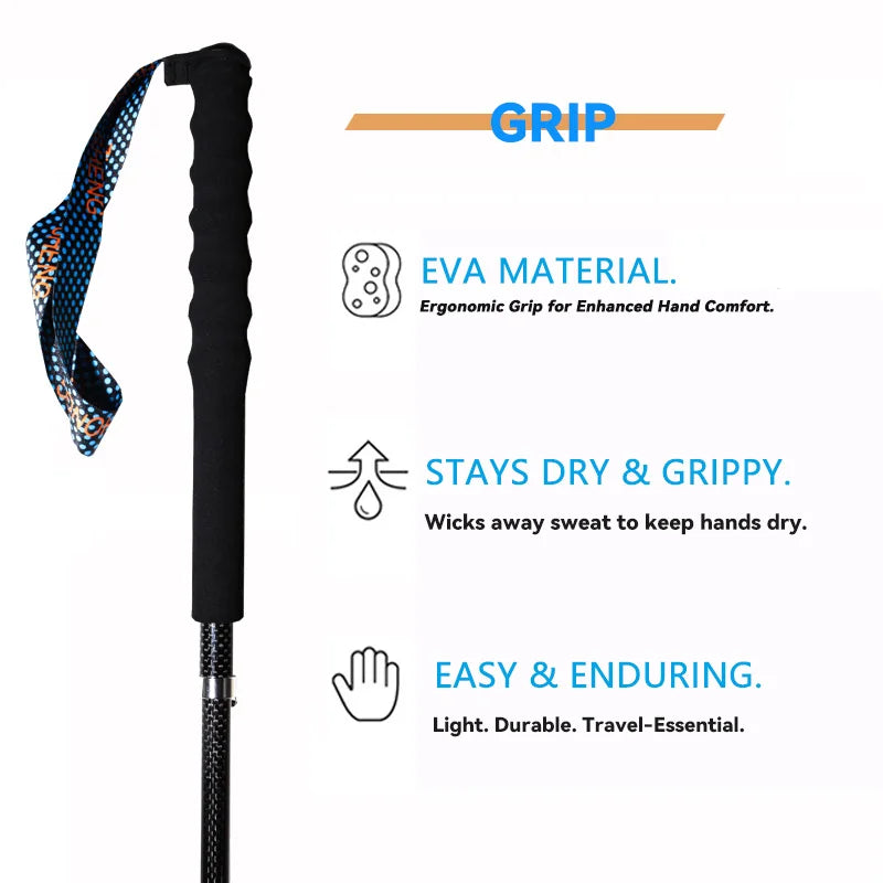 Ultra Light Weight Trekking Poles, Folding Hiking Sticks, Portable Carbon Fiber Collapsible Nordic Walking Cane/Sticks w/Bag.