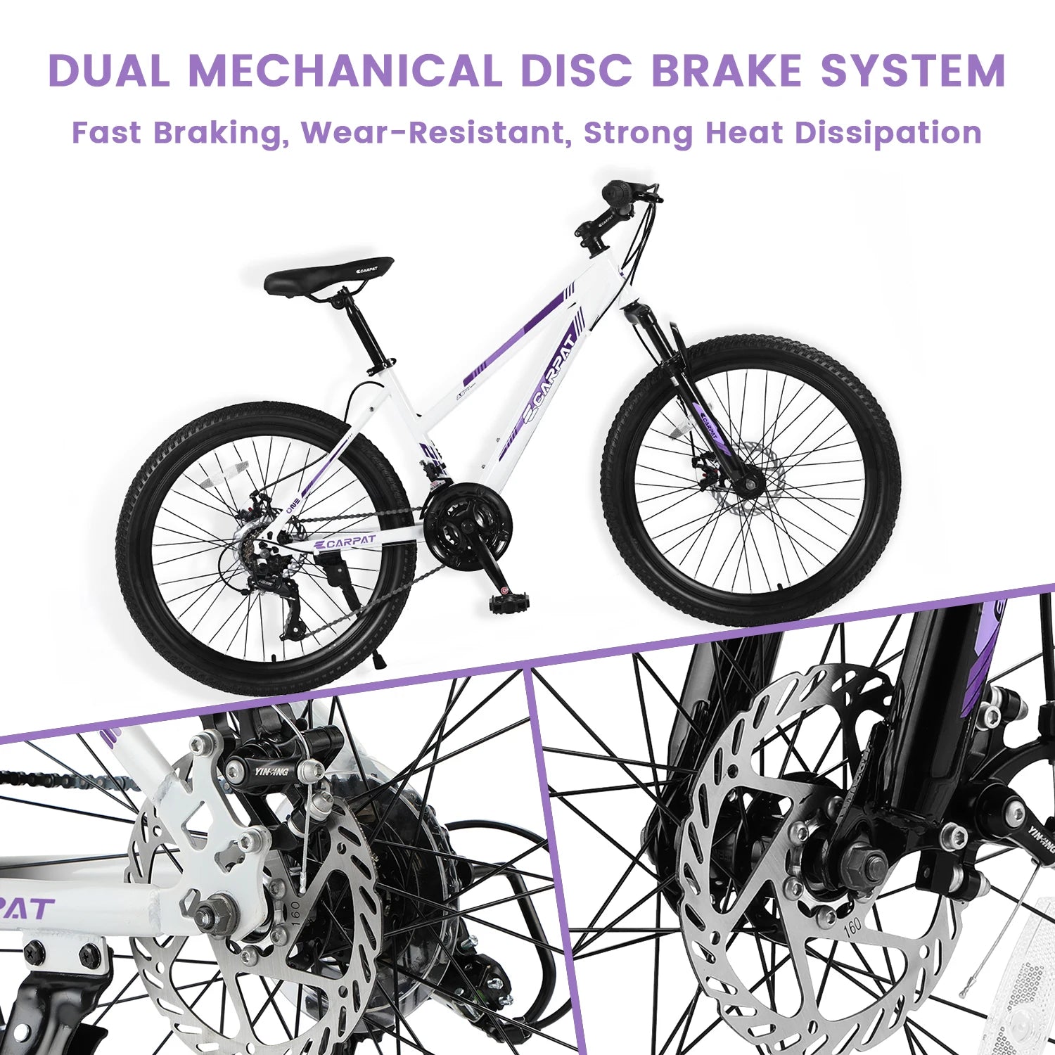 Mountain Bike 24-26 Inch Wheels, 21-Speed Disc Brake, Female Bicycles, 15" Steel Frame Front Fork Suspension