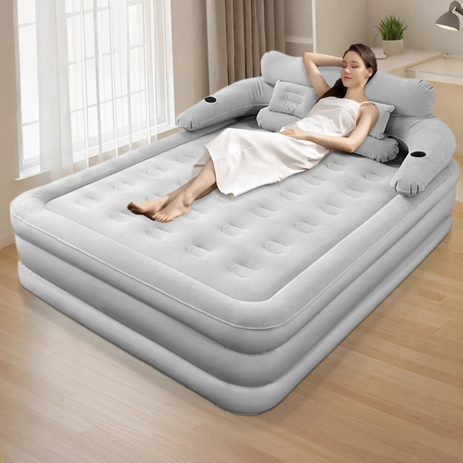 2 Person-Built-In Pump Camping Mattress, PVC Automatic Inflatable, Increased Height Thickened Indoor/Outdoor Sleeping Mat