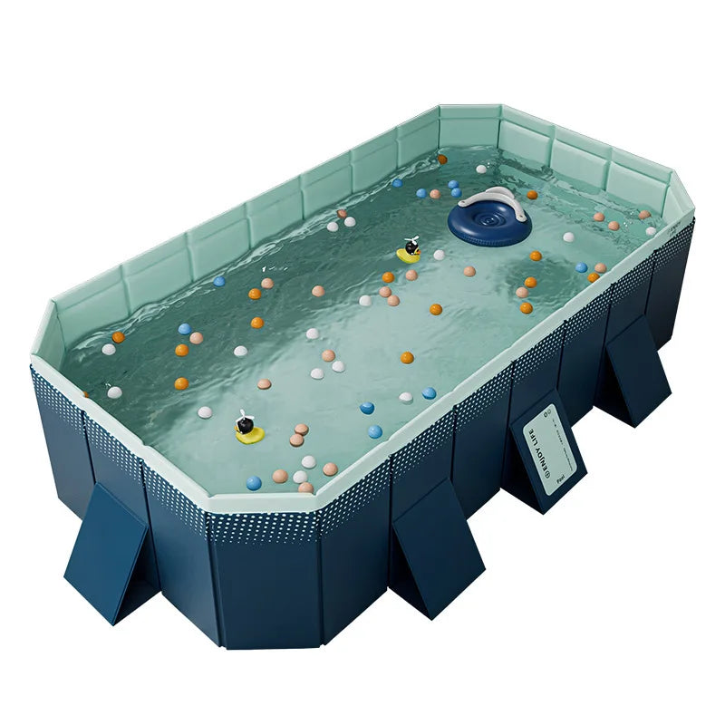 2.6/3m Foldable Large Rectangular Outdoor Family Swimming Pool, Non-Inflatable, Easy Set-up
