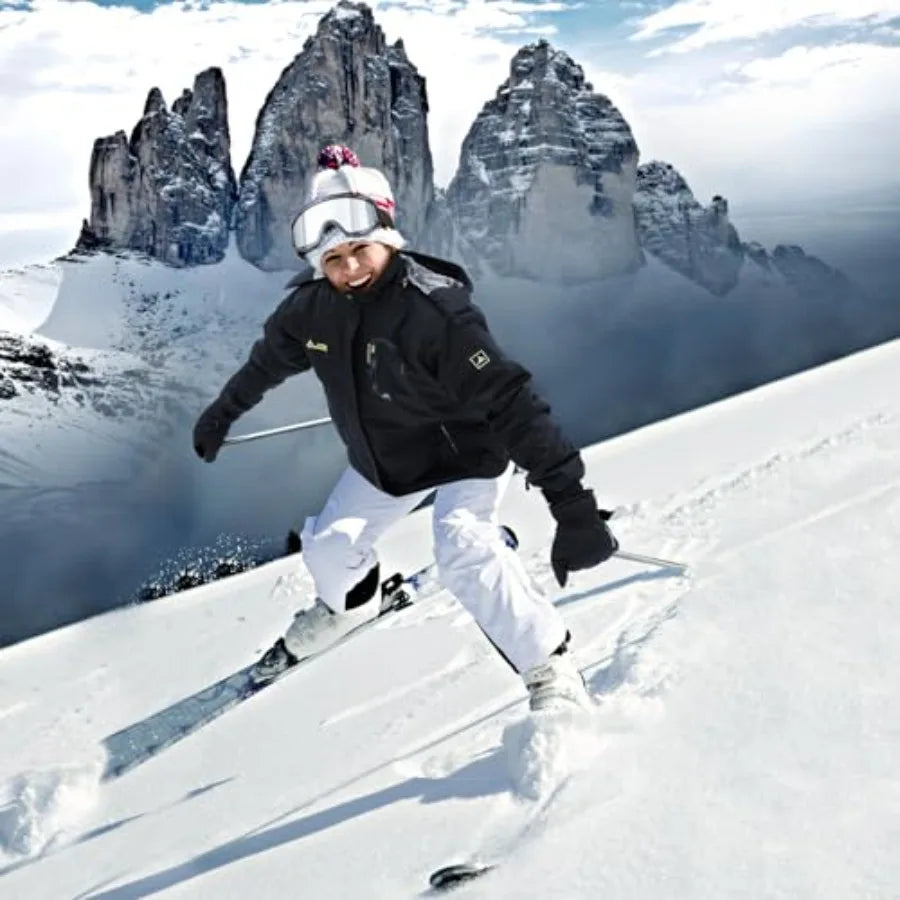 Women's Waterproof Ski Jacket Winter Snow Coat Mountain Windbreaker Jacket with Ski Goggles Winter Gloves Waterproof