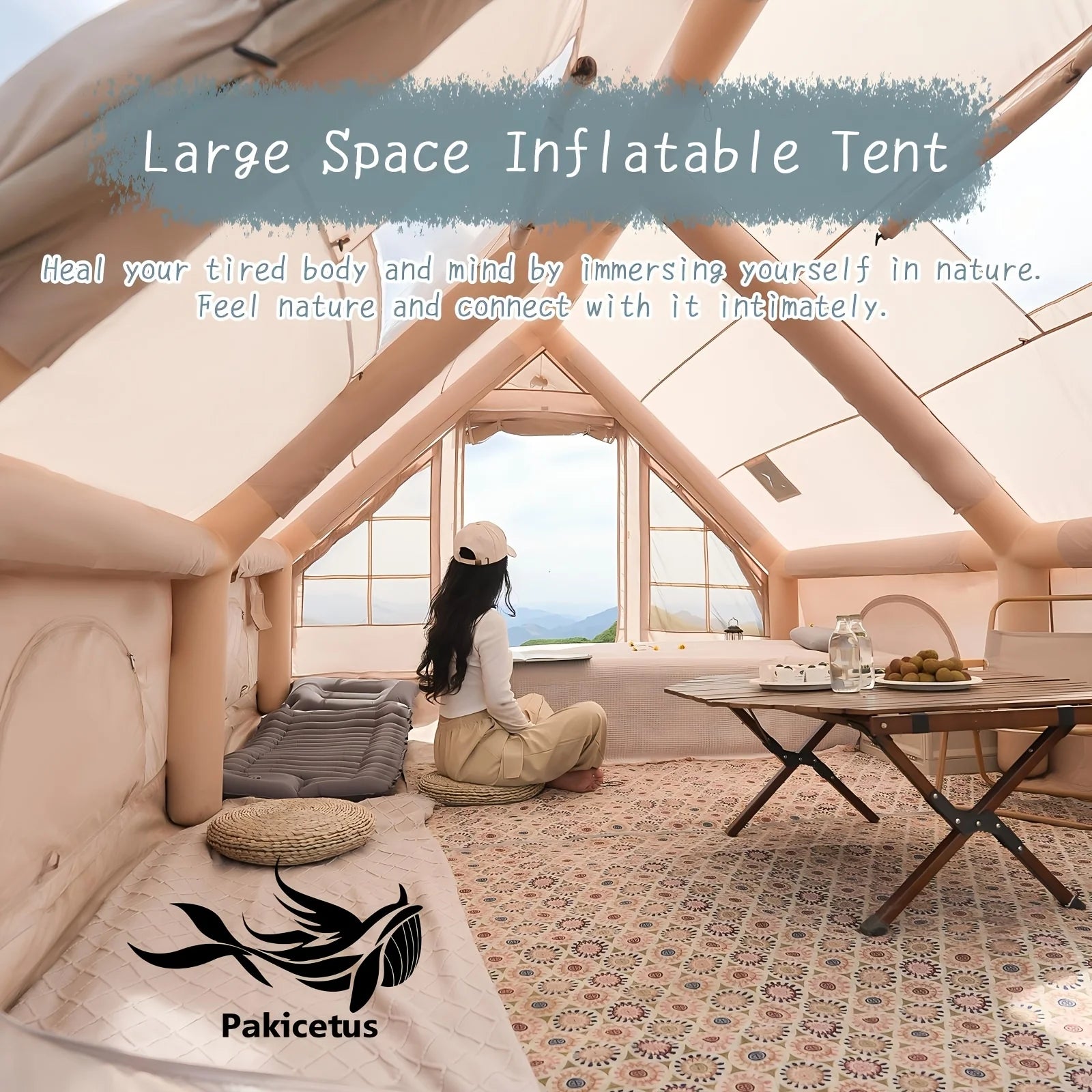 Large Inflatable Camping Tent w/Skylight, Mesh Design, Summer Glamping Tent