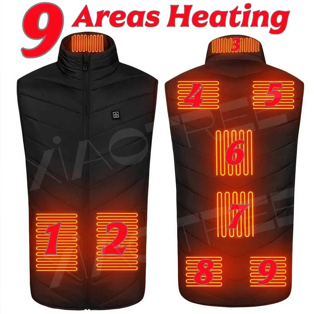 Heated Vest Men Jacket Heated Winter Women's Electric USB Heater Camping Jacket Man Thermal Vest Body Warmer Coat 6XL