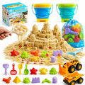 30PCS Beach Toys for Ages 3-10, All-in-One Sand Toy Set with 2 Collapsible Buckets, Mesh Bag for Easy Packing, Trucks, Sea Anim
