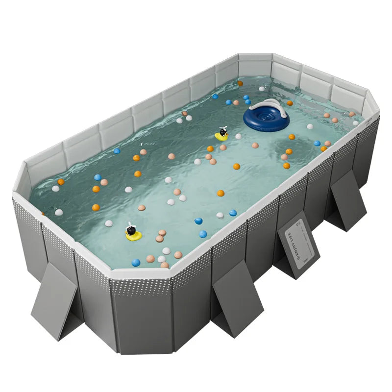 2.6/3m Foldable Large Rectangular Outdoor Family Swimming Pool, Non-Inflatable, Easy Set-up
