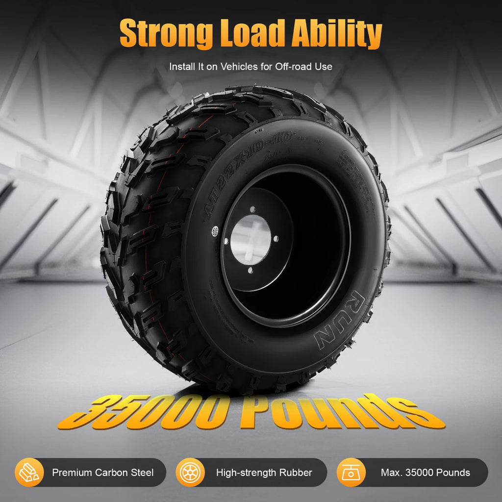 22x10-10 ATV Quad Tire with Rim 10 Inch ATV Wheels For 200cc 250cc Quad UTV Off Road Go Karts As Front Or Rear Wheel