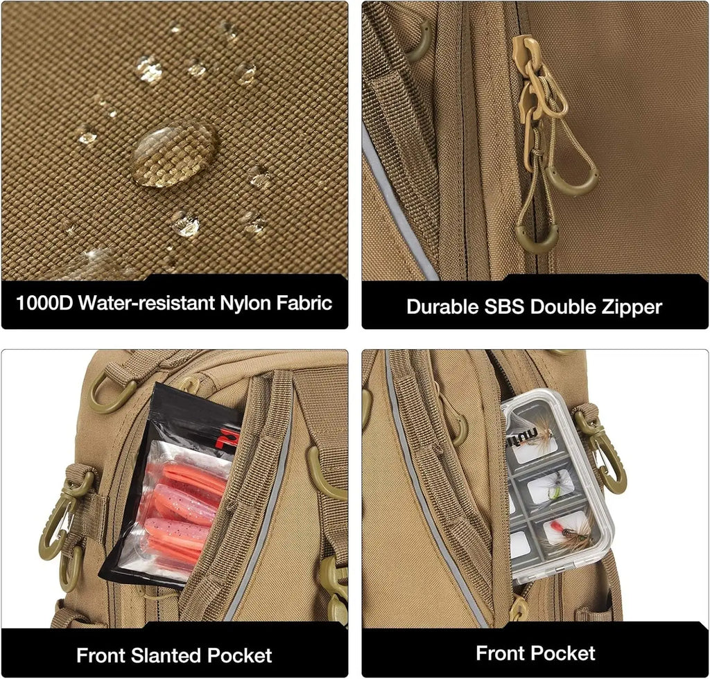 Fishing/Tackle Backpack w/Rod & Gear Holder, Lightweight, Water-Resistant