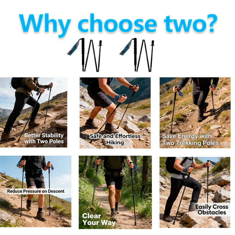 Ultra Light Weight Trekking Poles, Folding Hiking Sticks, Portable Carbon Fiber Collapsible Nordic Walking Cane/Sticks w/Bag.