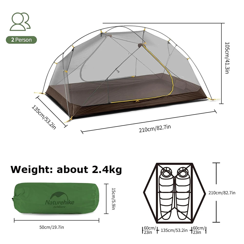 2 Person Backpacking Tent 210T Ultralight, Waterproof Hiking Survival Outdoor Camping Tent