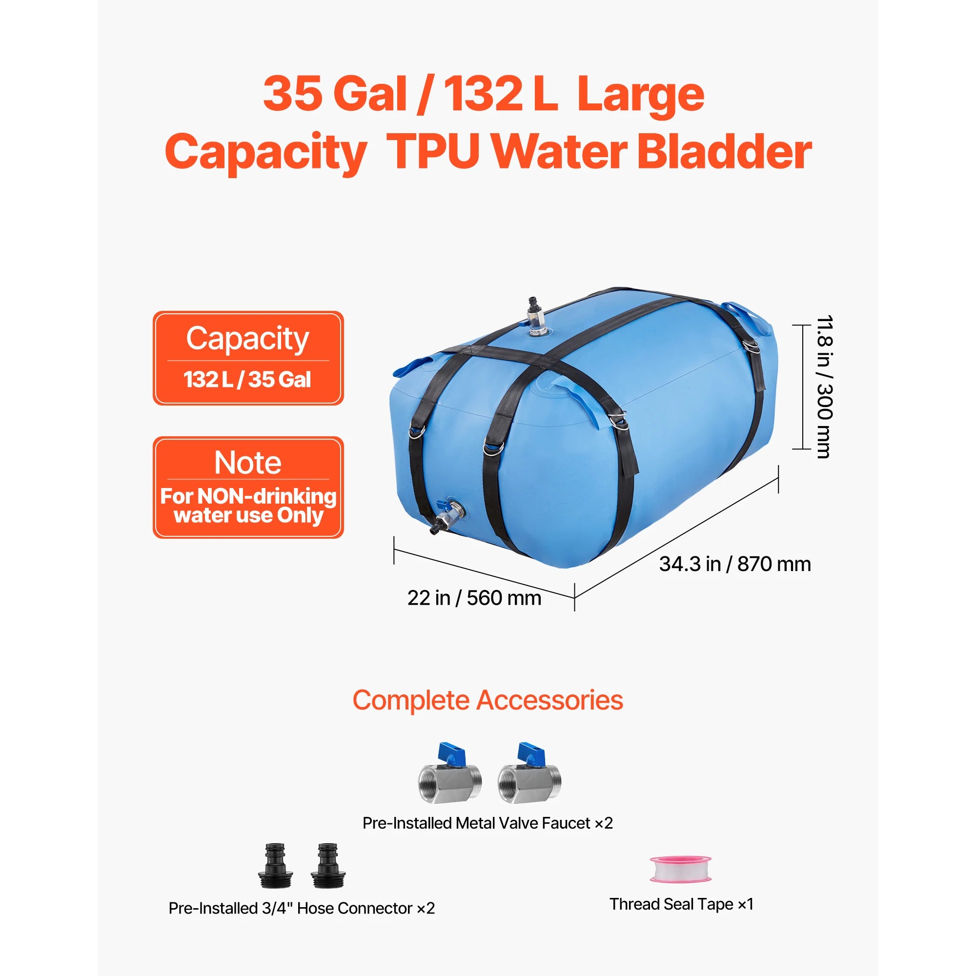 Water Storage Bladder, TPU Soft Water Bag Portable & Collapsible Water Storage Container, Outdoor Irrigation