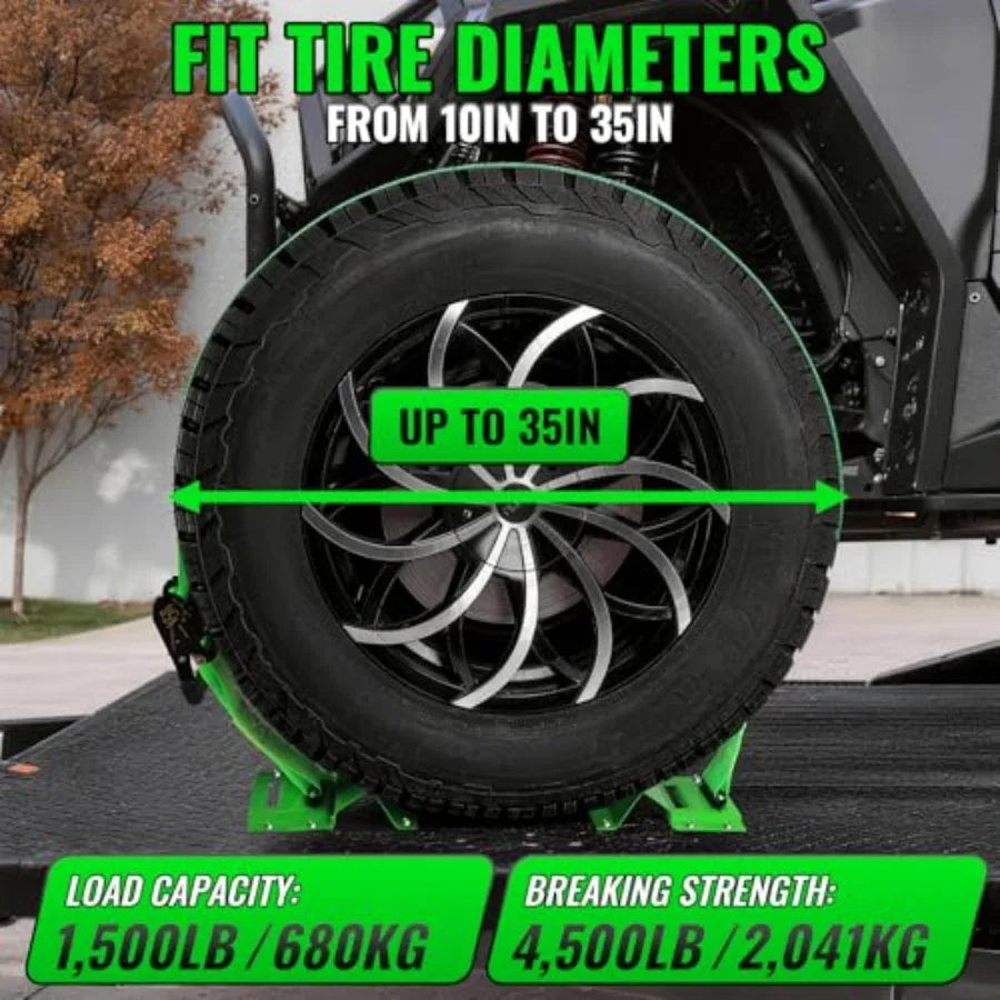 Wheel Chock Tie Down Straps Kit for Trailers, E-Track, Heavy-Duty Wheel Tie-Down Set for Lawn UTV ATV's SUV Mowers and Tractors.