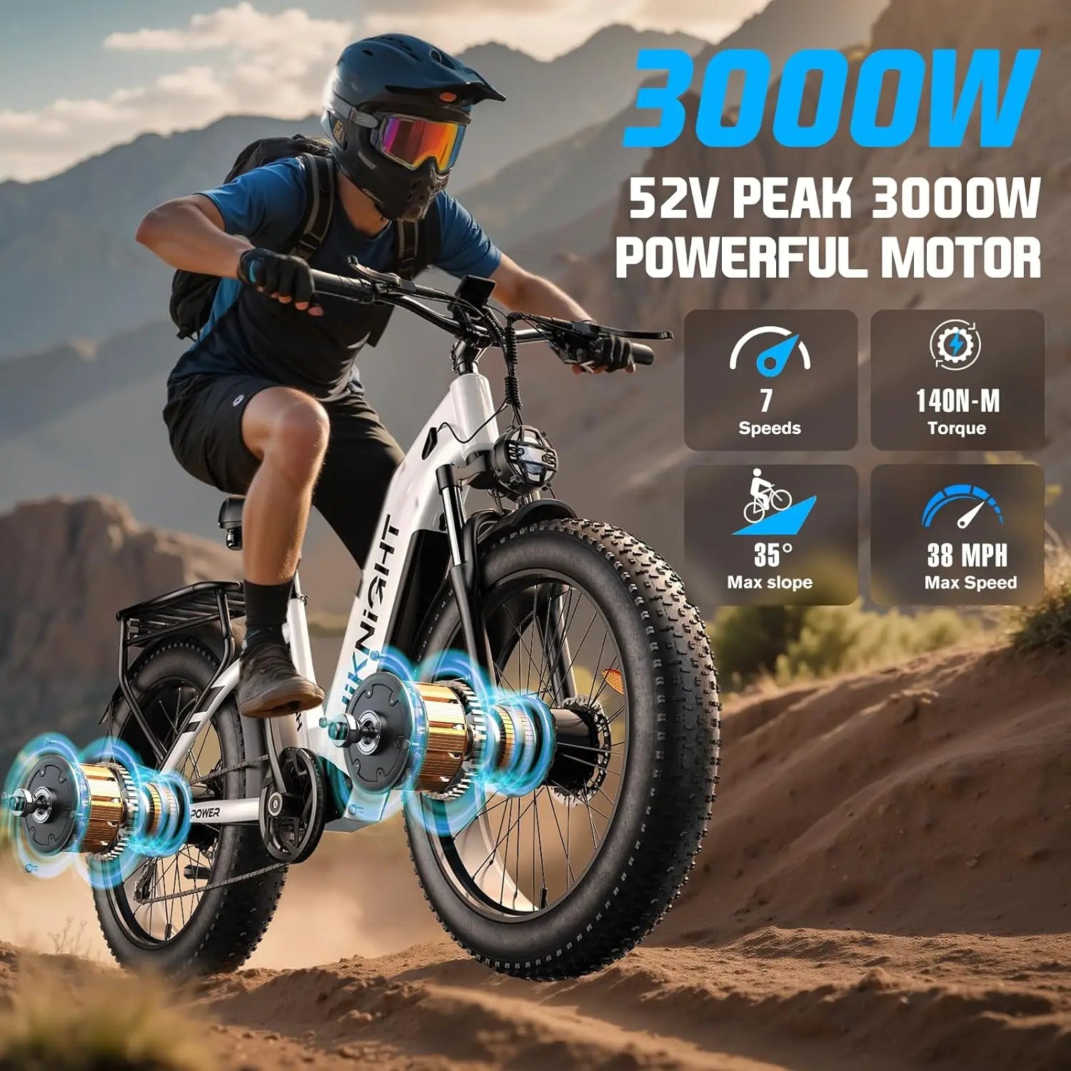 H2PRO Dual Motor Electric Bicycle, 26 Inch Wide Tire Fast Charging Version, Unisex Off-Road Mountain Electric Bicycle