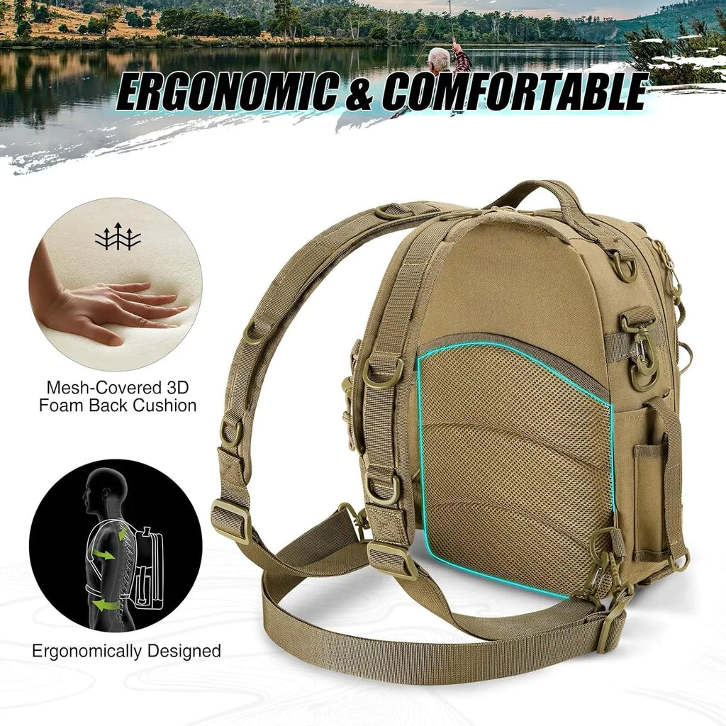 Fishing/Tackle Backpack w/Rod & Gear Holder, Lightweight, Water-Resistant