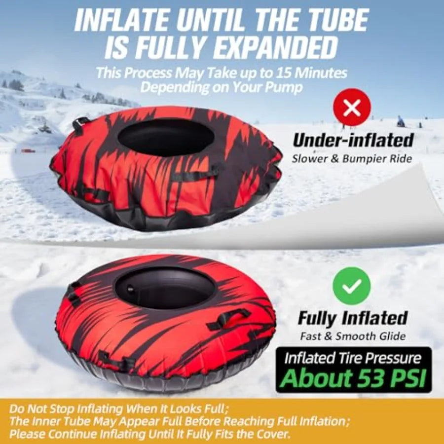 45'' Rubber Snow Tubes with Commercial Grade Canvas Cover for Kids & Adults, Inflatable Heavy Duty Snow Sled Thickened Hard Bottom.