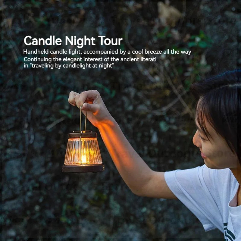 Candle Lantern, Walnut Outdoor Portable Camping Accessories, Novelty Camp Supplies, Ambient Lighting Camping Light.