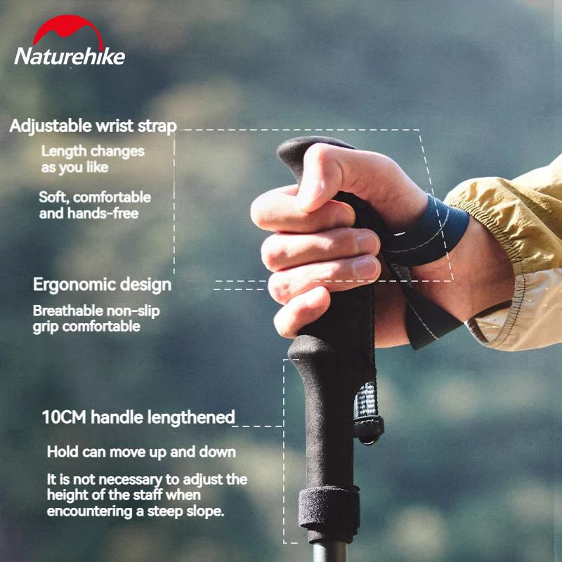 Nature Hike Outdoor Climbing Pole 5-Section Carbon Fiber Aluminum Alloy Ultralight Trekking Sticks Walking Stick Camping Supplies