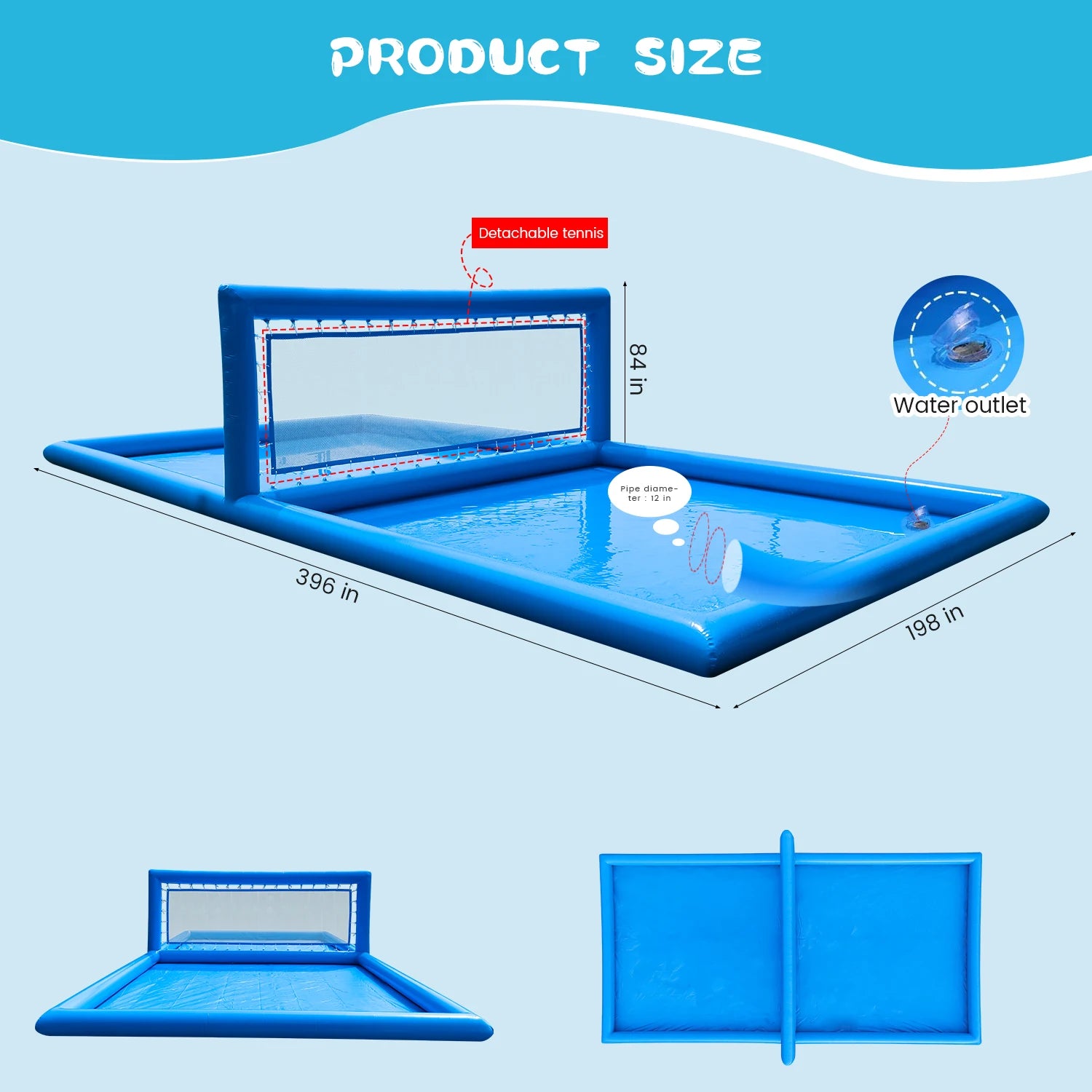 33ft Inflatable Outdoor Water Volleyball Pool