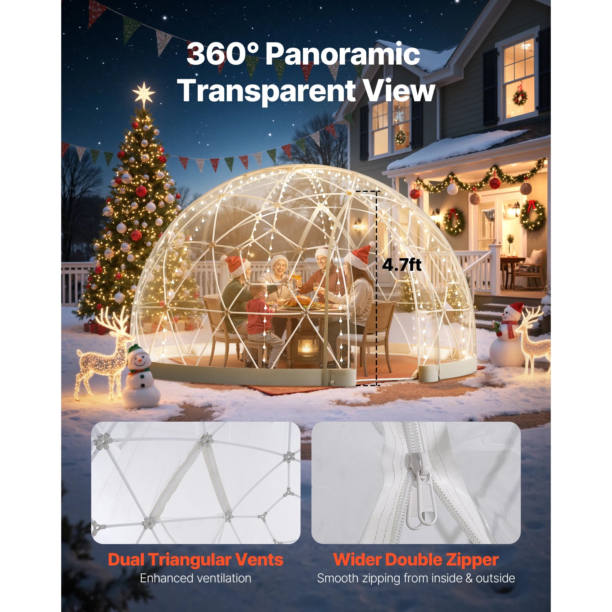Garden Dome Tent, Weatherproof Geodesic Greenhouse w/Window PVC, Igloo Tents for Backyard Patios Camping Party