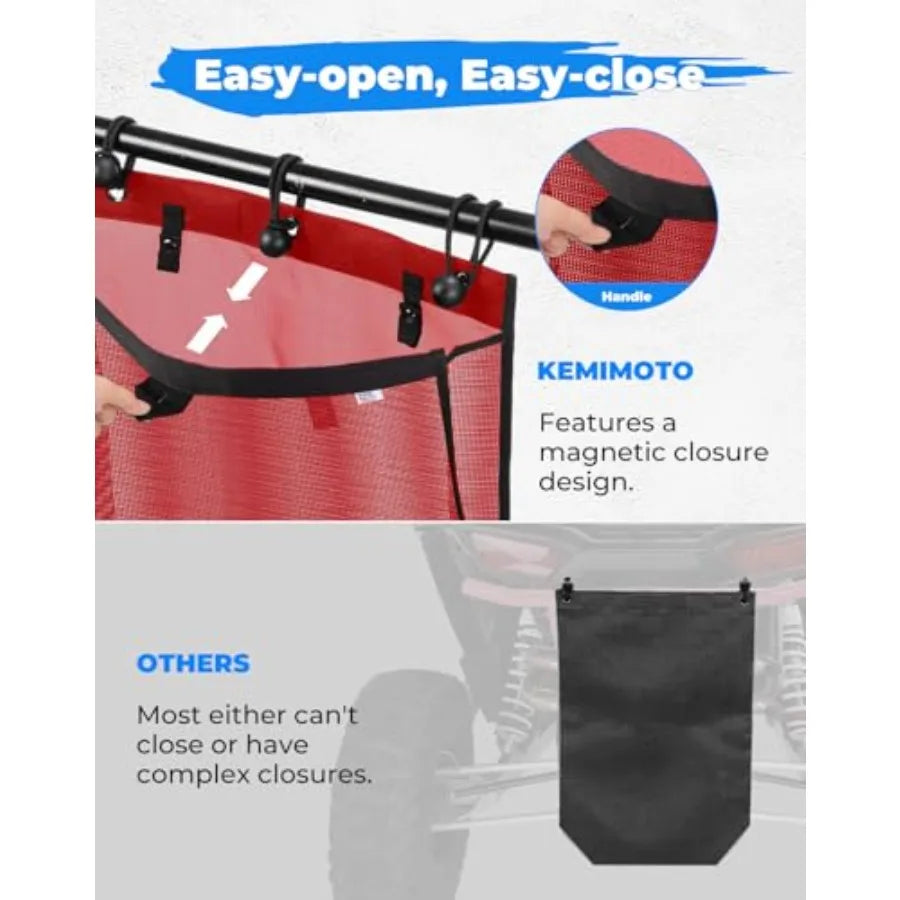Universal Large Trash Bag for UTV/ATV, Dry-Wet Trash Sack, PVC Mesh Bag with Durable Reinforced Design and Secure Fastening.