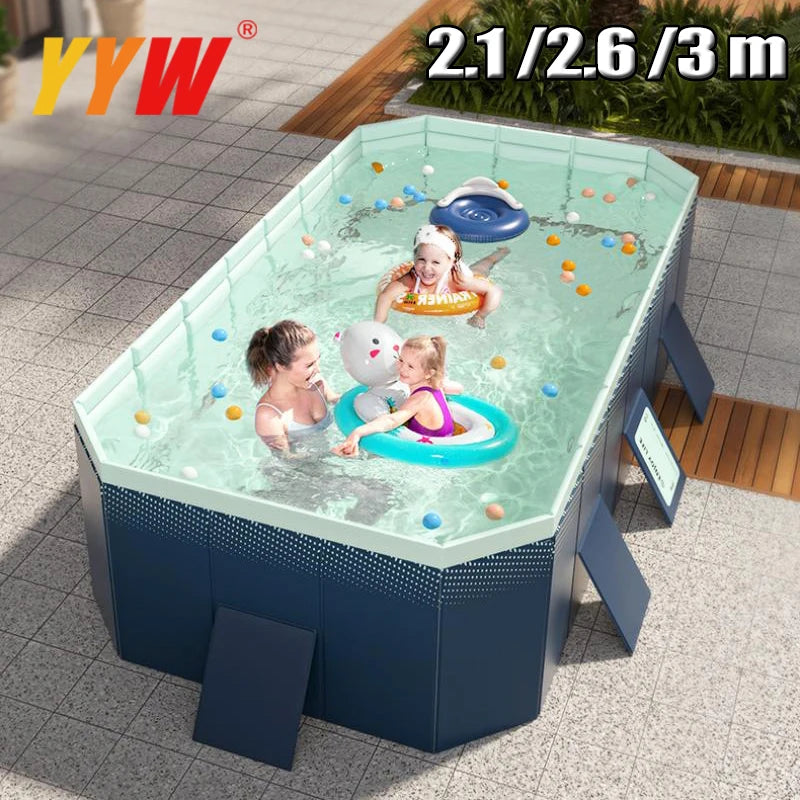 2.6/3m Foldable Large Rectangular Outdoor Family Swimming Pool, Non-Inflatable, Easy Set-up