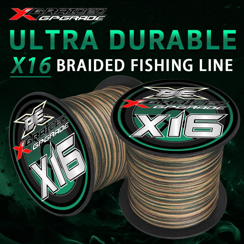 Fishing Line X16 Strands, Braided PE Line 300/500M, Smooth Multifilament Line, Carp Fly Fishing Wire Strong 16X Weave