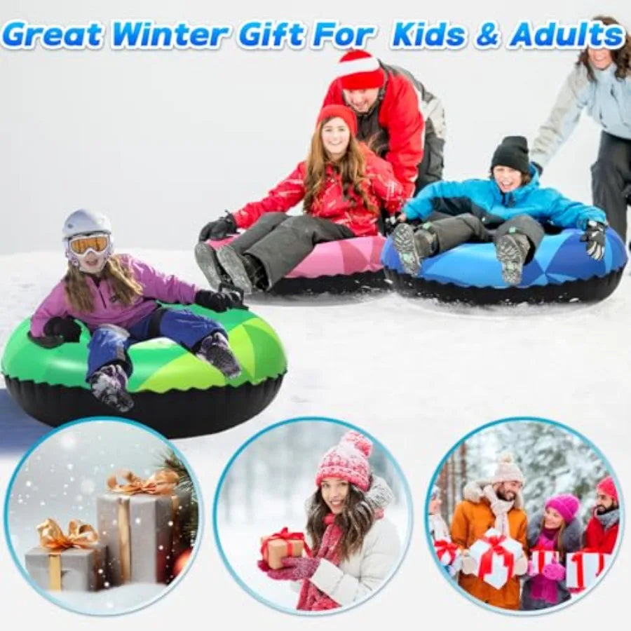 4 Pack Snow Tubes, Snow Sled for Adults, Cold-Resistant, Inflatable Snow Tube, Thickened Heavy Duty Sleds w/Handle for Winter  Sledding.