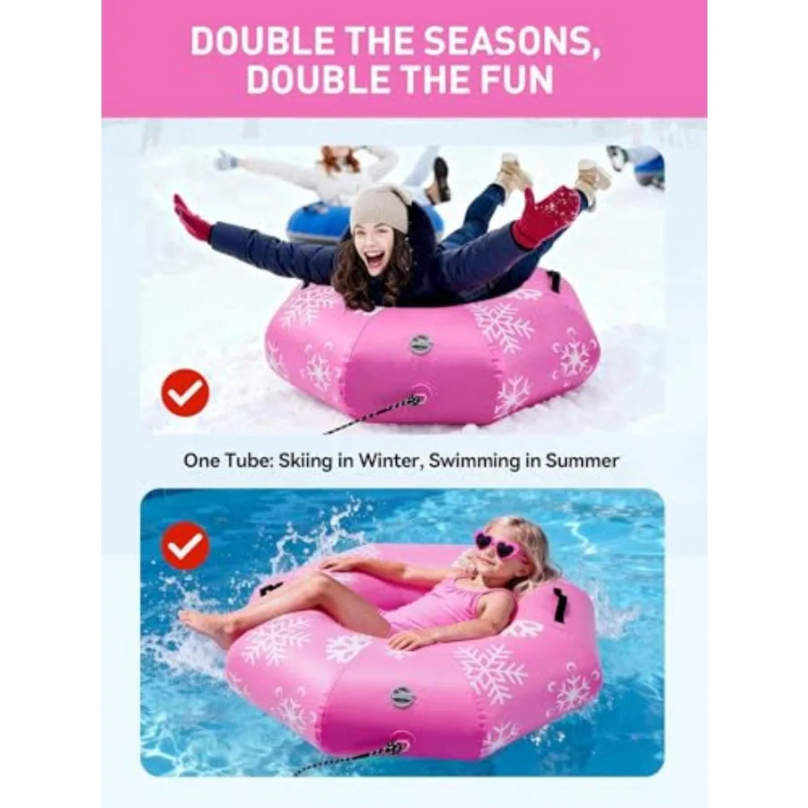 Inflatable Snow Tubes for Adults 41.5" Heavy Duty Octagonal PVC Snow Tube for Sledding with Handles Tow Strap Repair Kit Outdoo