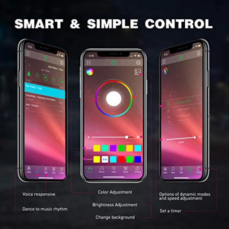 RGB LED Rock Lights Kit with 4 Pods for Truck,  ATV/UTV, RZR or SUV Under Glow Multicolor Neon Light Pod Featuring Bluetooth App Control.