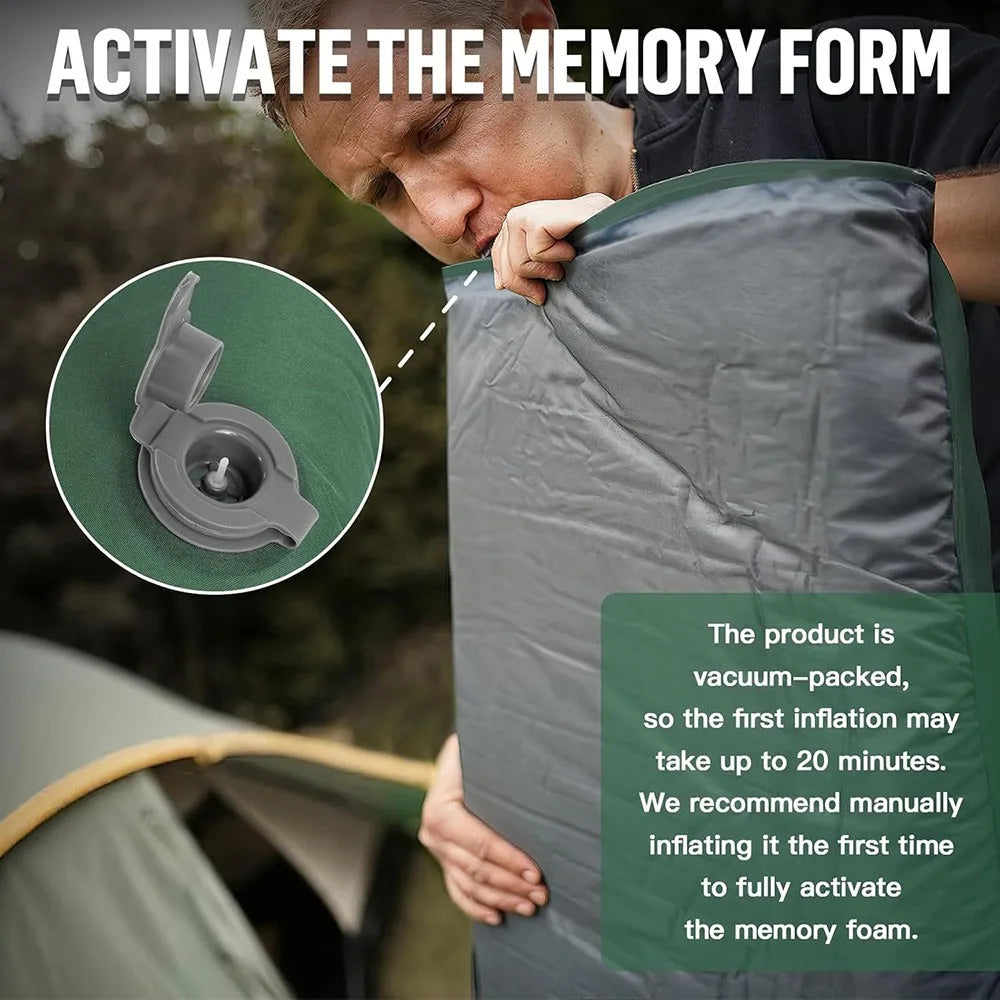 Self-Inflating Sleeping Pad: Camping Mattress Single Memory Foam for Hiking - Comfortable Camping Air Mat.