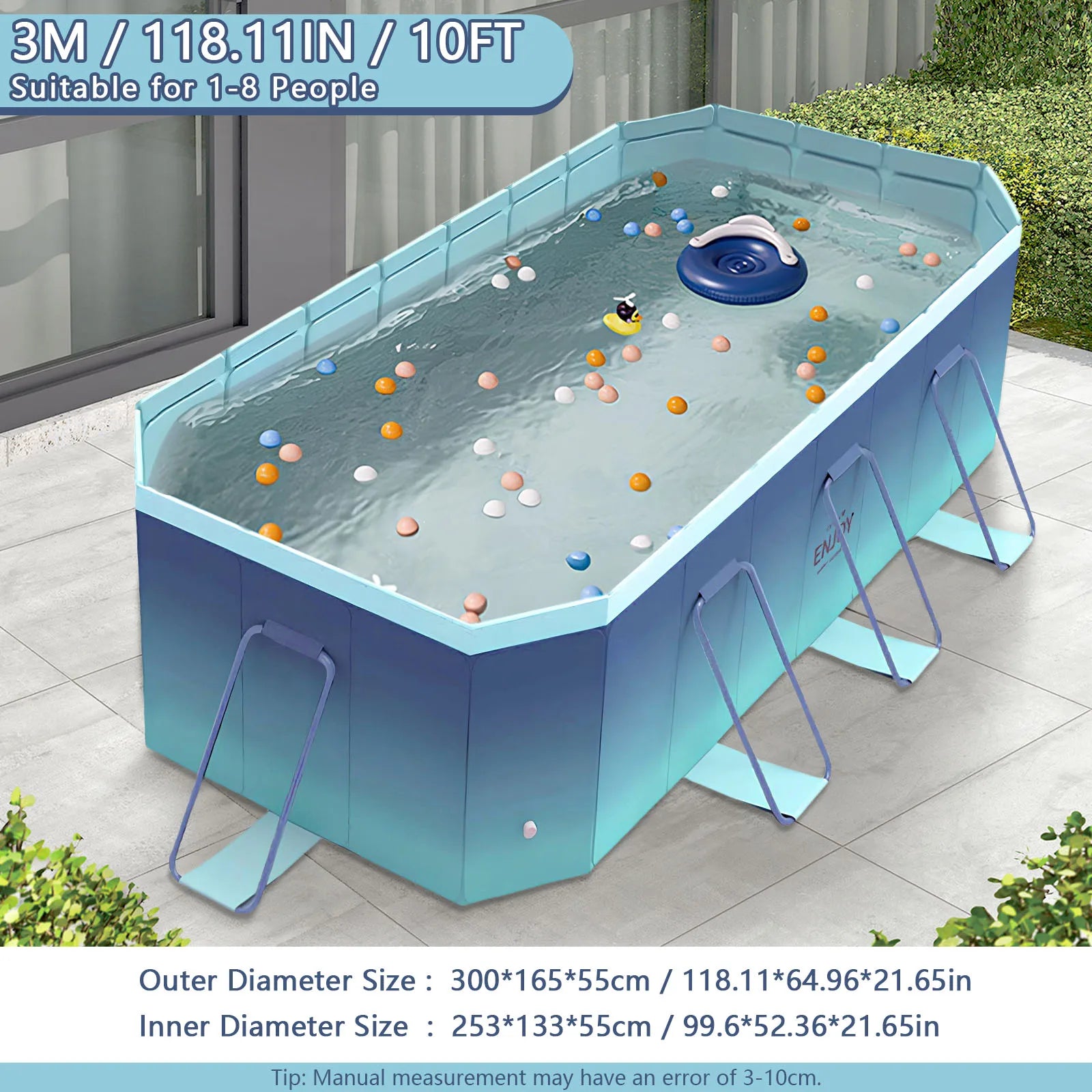 2.6/3m Foldable Large Rectangular Outdoor Family Swimming Pool, Non-Inflatable, Easy Set-up
